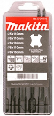 Набор буров  MAKITA 5 шт: 5,6,8 х110 мм+6,8х160мм/D-00795