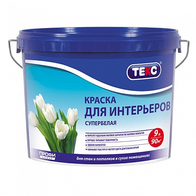 ТЕКС Краска в/д интерьерная класс ПРОФИ супербелая (1,8л=2,7кг)